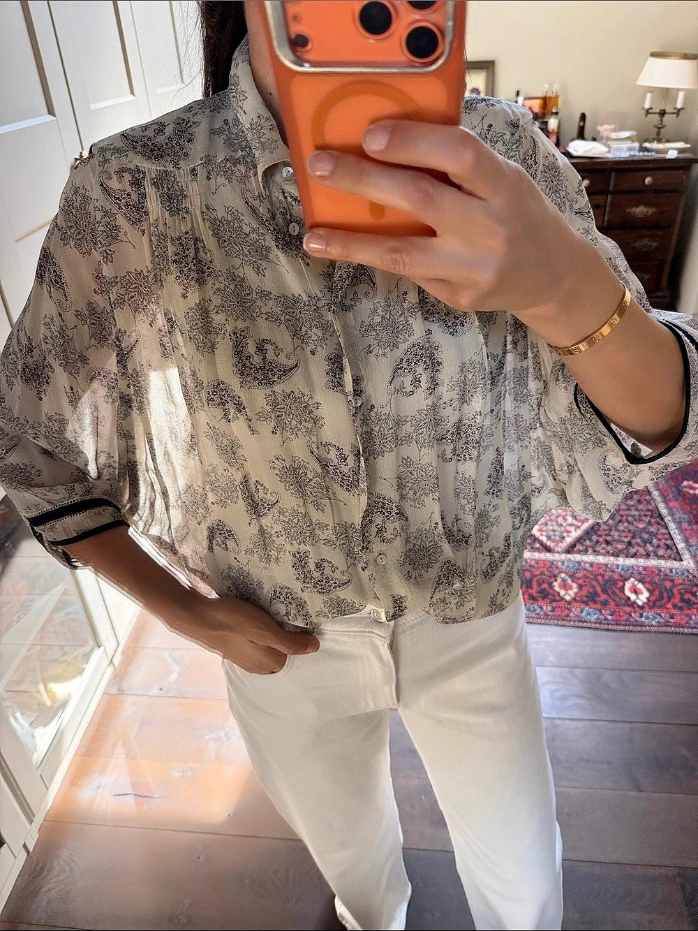 Zara Paisley Blouse in Cream & Black Size XS Like New